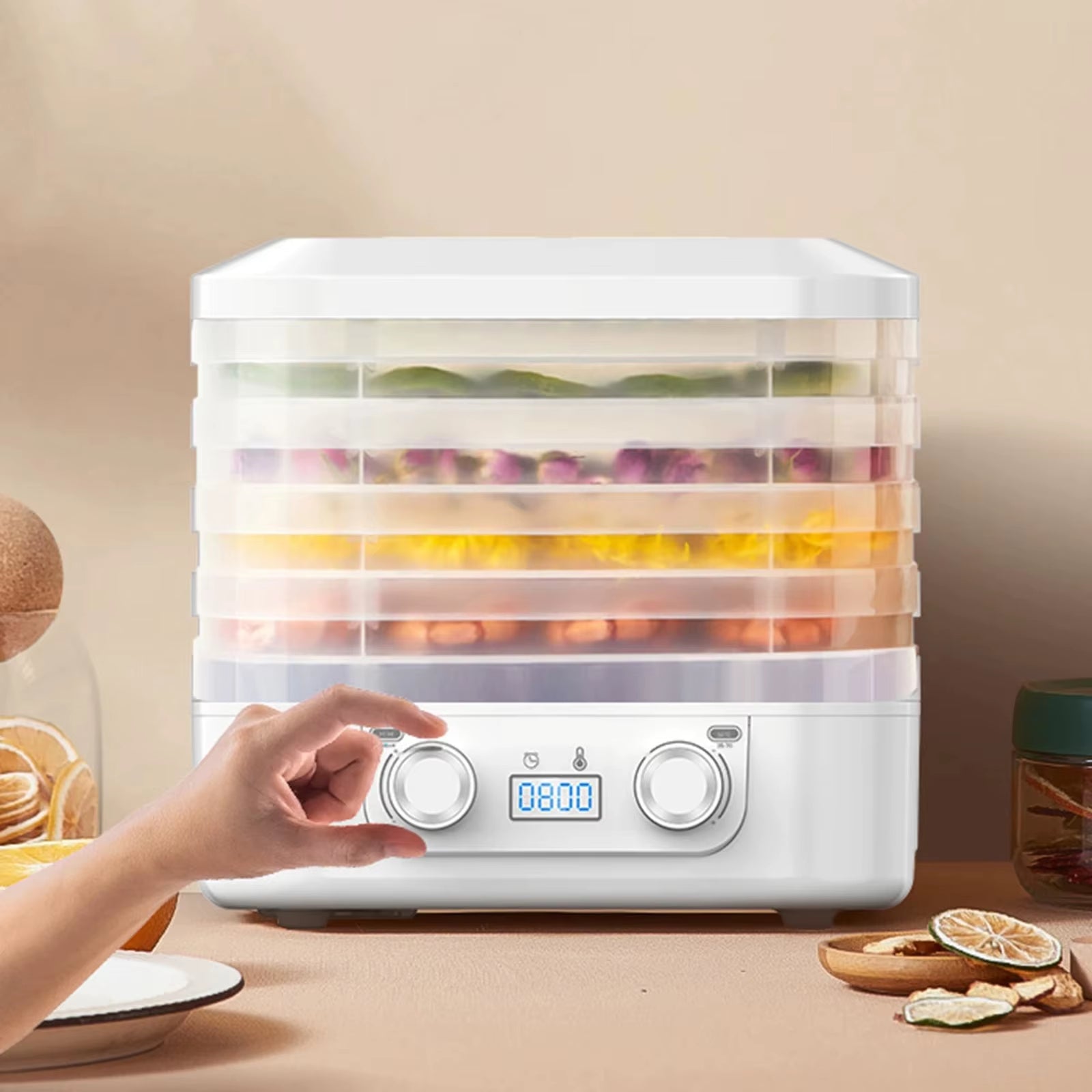 48Hours Long Lasting Thermostatic Fruit Drying Device 5 Layers Food Dehydrator Snack Herb Desiccator Temperature Adjustable