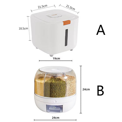 360° Rotating 6-Grid Food Dispenser - Airtight Kitchen Storage Container for Grains, Cereal & Dry Goods
