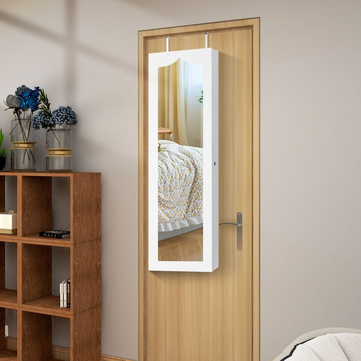 Schmuckschrank Hängend Sipegelschrank Mit Led-Beleuchtung 36,5 X 11,5 X 120 Cm Weiß