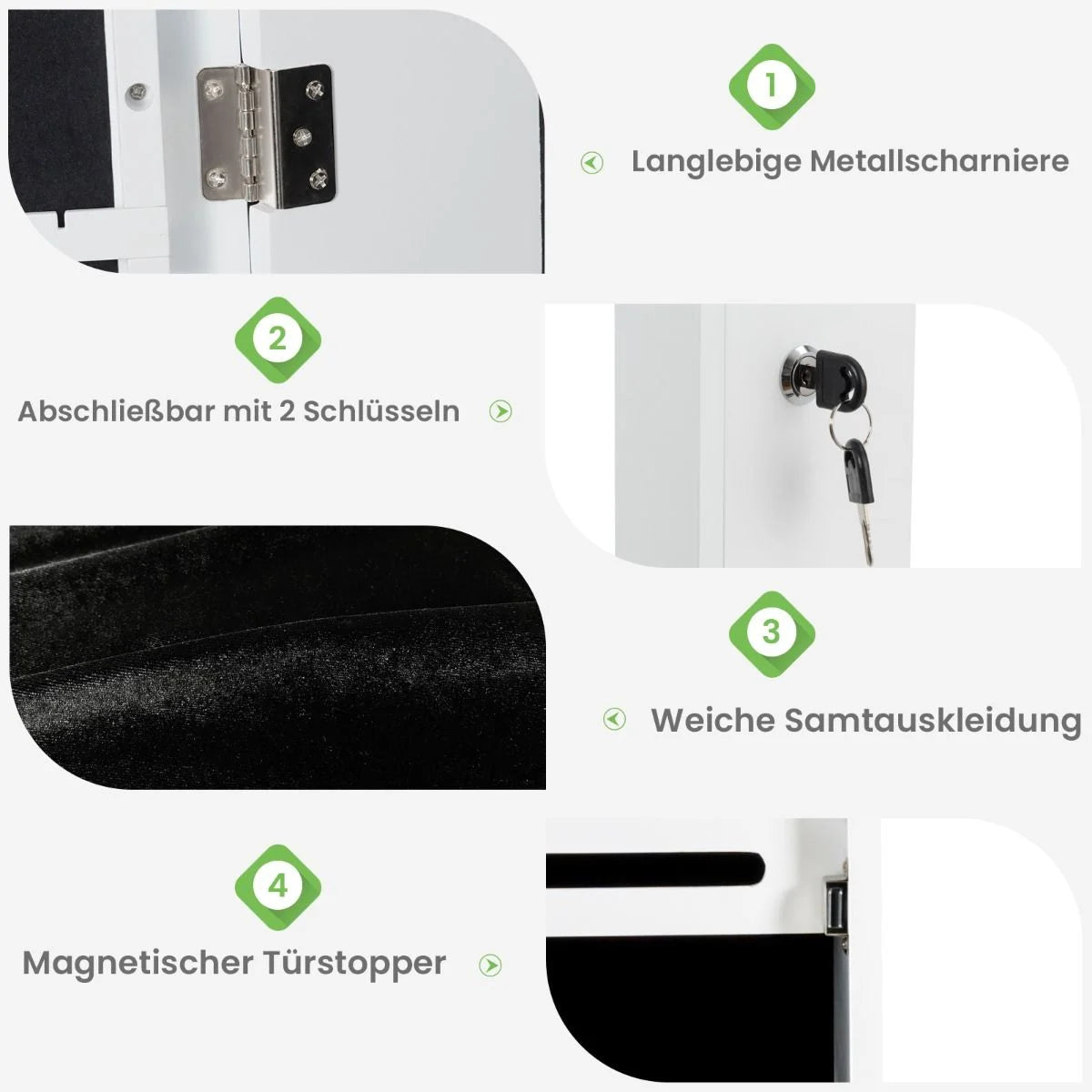 Schmuckschrank Hängend Sipegelschrank Mit Led-Beleuchtung 36,5 X 11,5 X 120 Cm Weiß